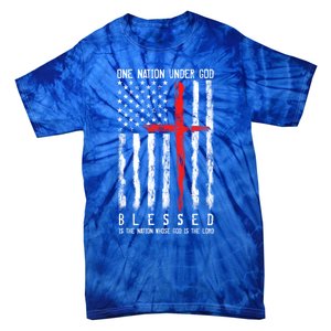 Patriotic Christian Flag "Blessed One Nation Under God" Funny Gift Tie-Dye T-Shirt