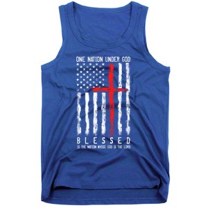 Patriotic Christian Flag "Blessed One Nation Under God" Funny Gift Tank Top