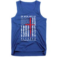 Patriotic Christian Flag "Blessed One Nation Under God" Funny Gift Tank Top