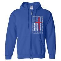 Patriotic Christian Flag "Blessed One Nation Under God" Funny Gift Full Zip Hoodie