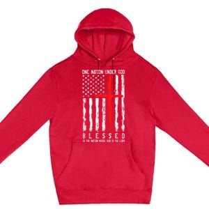 Patriotic Christian Flag "Blessed One Nation Under God" Funny Gift Premium Pullover Hoodie