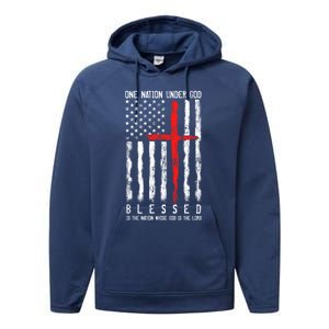 Patriotic Christian Flag "Blessed One Nation Under God" Funny Gift Performance Fleece Hoodie