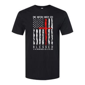 Patriotic Christian Flag "Blessed One Nation Under God" Funny Gift Softstyle CVC T-Shirt