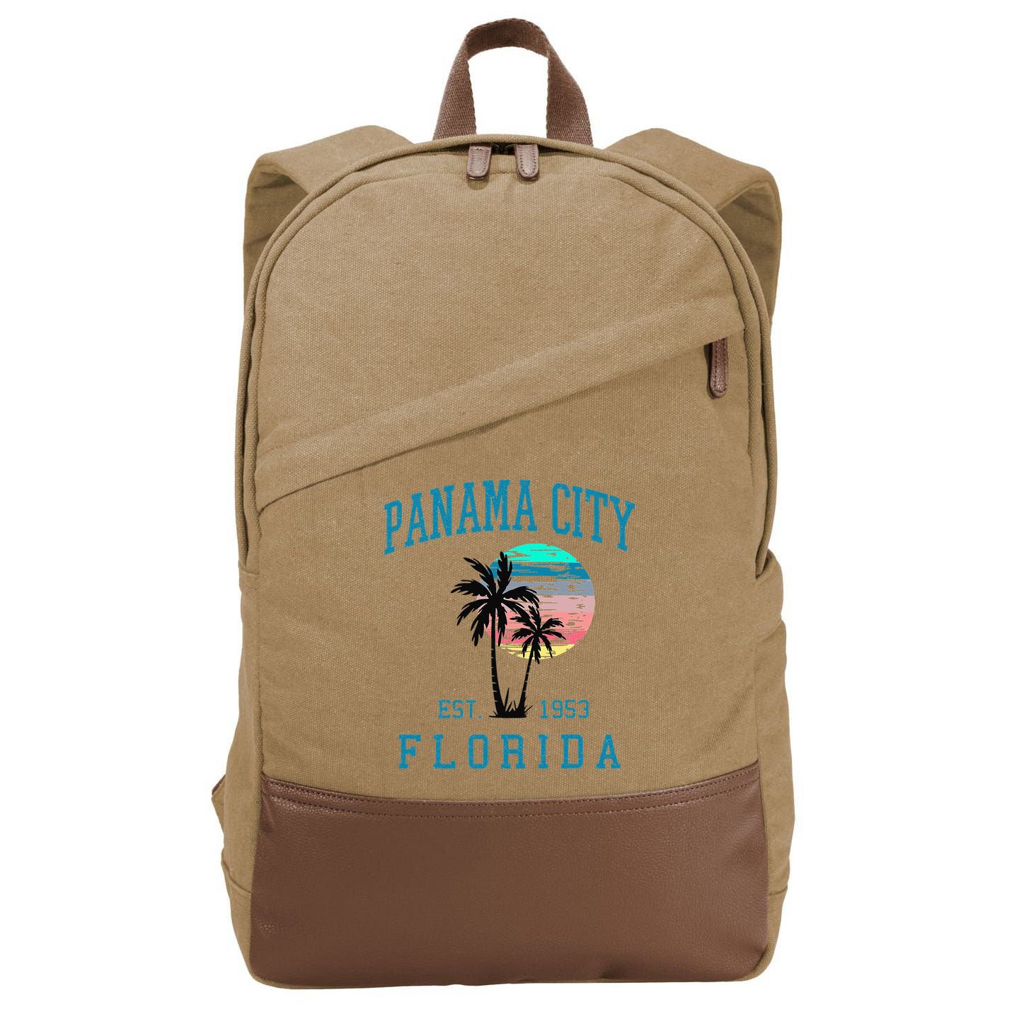 Panama City Florida Spring Vacations Beach Palm Trees Summer Cotton Canvas Backpack