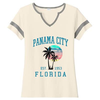 Panama City Florida Spring Vacations Beach Palm Trees Summer Ladies Halftime Notch Neck Tee