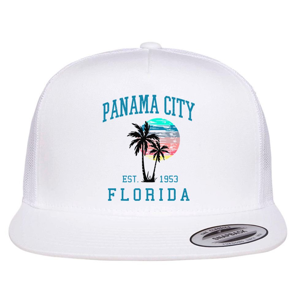 Panama City Florida Spring Vacations Beach Palm Trees Summer Flat Bill Trucker Hat