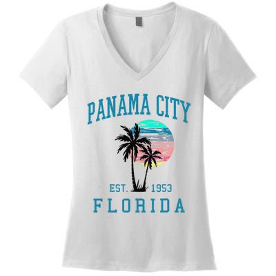 Panama City Florida Spring Vacations Beach Palm Trees Summer Women's V-Neck T-Shirt