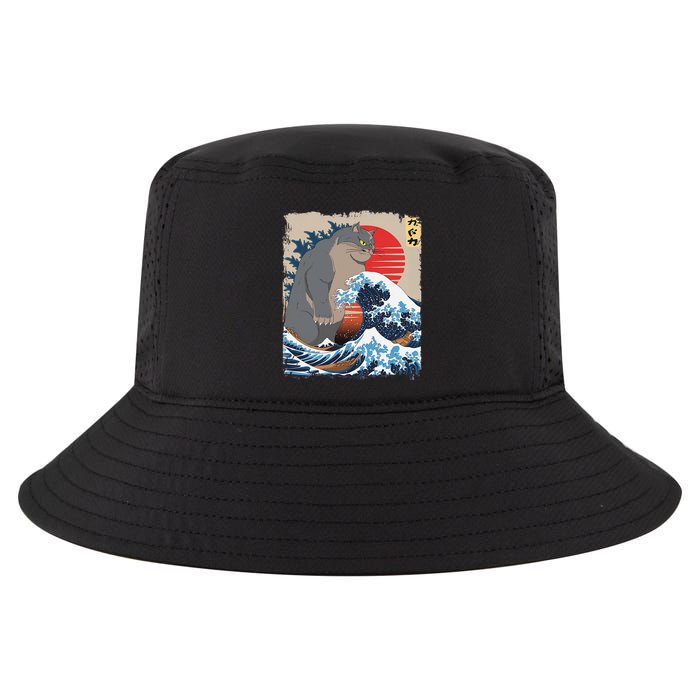 Persian Catzilla Funny Cat Ocean Waves Japanese Art Retro Cool Comfort Performance Bucket Hat
