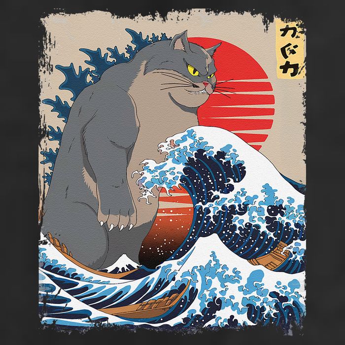 Persian Catzilla Funny Cat Ocean Waves Japanese Art Retro Cool Comfort Performance Bucket Hat