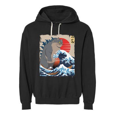 Persian Catzilla Funny Cat Ocean Waves Japanese Art Retro Garment-Dyed Fleece Hoodie