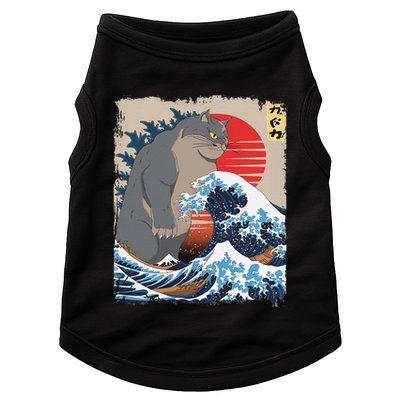 Persian Catzilla Funny Cat Ocean Waves Japanese Art Retro Doggie Tank