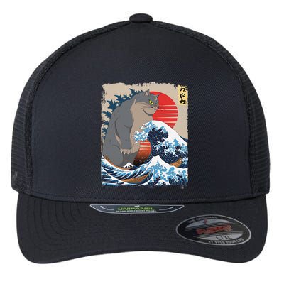 Persian Catzilla Funny Cat Ocean Waves Japanese Art Retro Flexfit Unipanel Trucker Cap