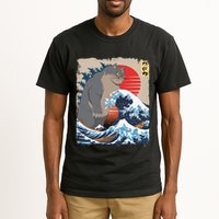 Persian Catzilla Funny Cat Ocean Waves Japanese Art Retro Tall T-Shirt