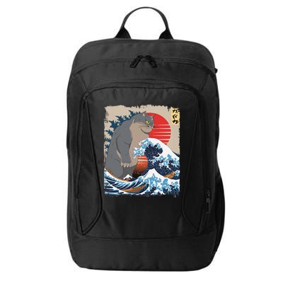 Persian Catzilla Funny Cat Ocean Waves Japanese Art Retro City Backpack