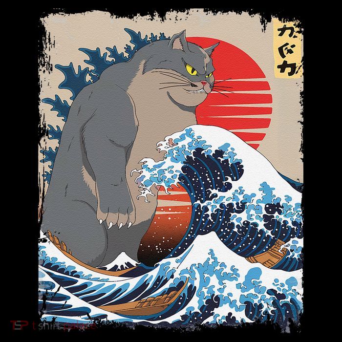 Persian Catzilla Funny Cat Ocean Waves Japanese Art Retro City Backpack