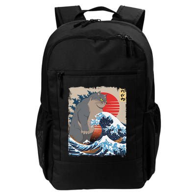 Persian Catzilla Funny Cat Ocean Waves Japanese Art Retro Backpack