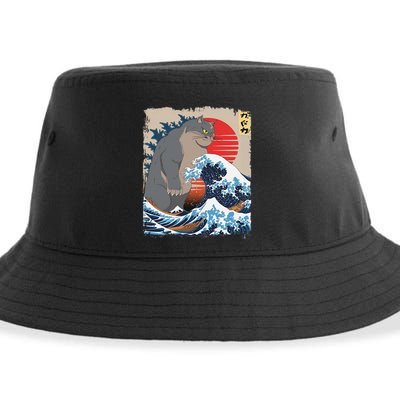 Persian Catzilla Funny Cat Ocean Waves Japanese Art Retro Sustainable Bucket Hat