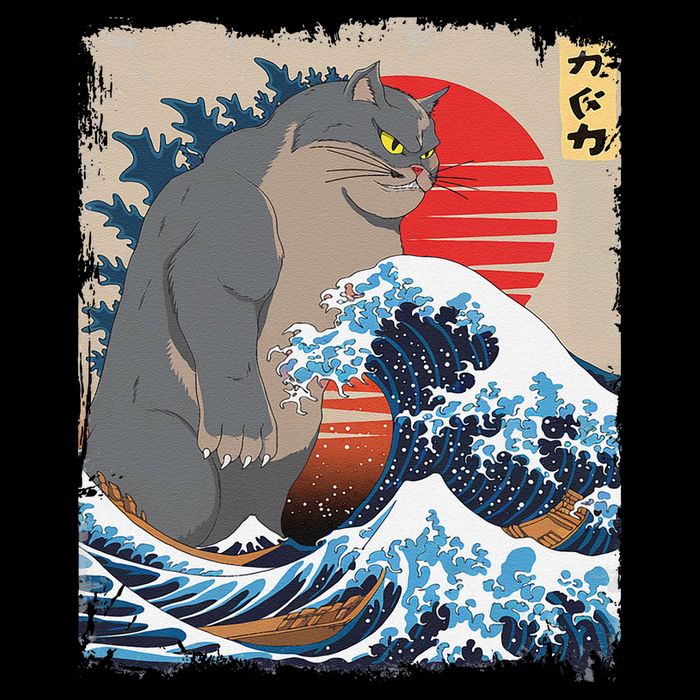 Persian Catzilla Funny Cat Ocean Waves Japanese Art Retro Sustainable Bucket Hat