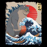 Persian Catzilla Funny Cat Ocean Waves Japanese Art Retro Bucket Hat