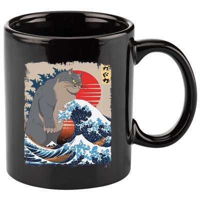Persian Catzilla Funny Cat Ocean Waves Japanese Art Retro 11oz C Handle Ceramic Mug