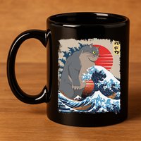 Persian Catzilla Funny Cat Ocean Waves Japanese Art Retro 11oz C Handle Ceramic Mug