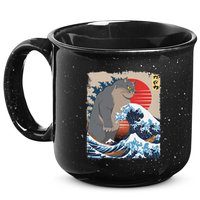 Persian Catzilla Funny Cat Ocean Waves Japanese Art Retro 15oz Campfire Ceramic Mug