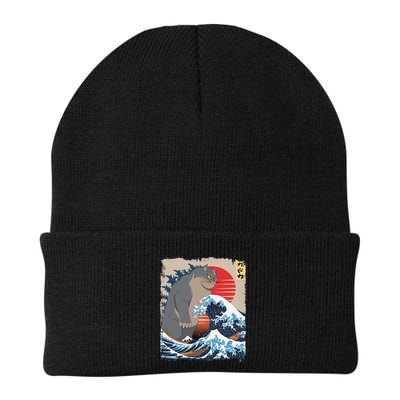 Persian Catzilla Funny Cat Ocean Waves Japanese Art Retro Beanie