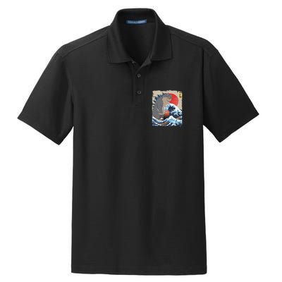 Persian Catzilla Funny Cat Ocean Waves Japanese Art Retro Dry Zone Grid Polo