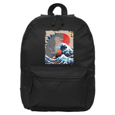 Persian Catzilla Funny Cat Ocean Waves Japanese Art Retro 16 in Basic Backpack