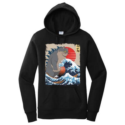 Persian Catzilla Funny Cat Ocean Waves Japanese Art Retro Women's Pullover Hoodie