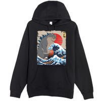 Persian Catzilla Funny Cat Ocean Waves Japanese Art Retro Premium Pullover Hoodie