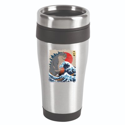 Persian Catzilla Funny Cat Ocean Waves Japanese Art Retro 16oz Travel Tumbler