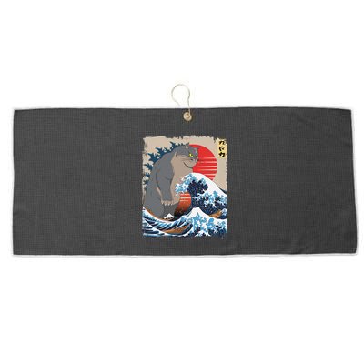 Persian Catzilla Funny Cat Ocean Waves Japanese Art Retro Large Microfiber Waffle Golf Towel