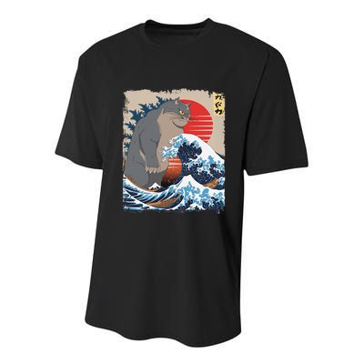 Persian Catzilla Funny Cat Ocean Waves Japanese Art Retro Youth Performance Sprint T-Shirt