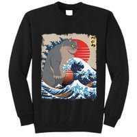 Persian Catzilla Funny Cat Ocean Waves Japanese Art Retro Tall Sweatshirt