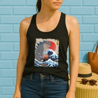 Persian Catzilla Funny Cat Ocean Waves Japanese Art Retro Womens Tank Top