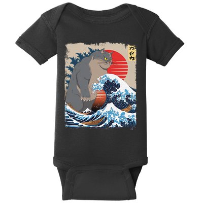 Persian Catzilla Funny Cat Ocean Waves Japanese Art Retro Baby Bodysuit
