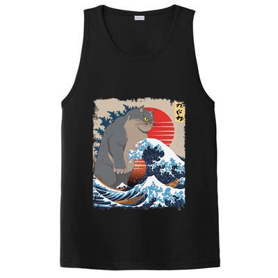 Persian Catzilla Funny Cat Ocean Waves Japanese Art Retro PosiCharge Competitor Tank