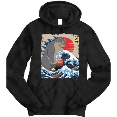 Persian Catzilla Funny Cat Ocean Waves Japanese Art Retro Tie Dye Hoodie