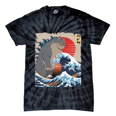 Persian Catzilla Funny Cat Ocean Waves Japanese Art Retro Tie-Dye T-Shirt