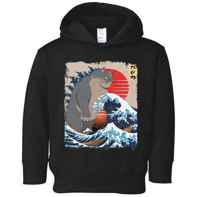 Persian Catzilla Funny Cat Ocean Waves Japanese Art Retro Toddler Hoodie