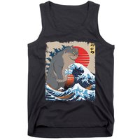 Persian Catzilla Funny Cat Ocean Waves Japanese Art Retro Tank Top