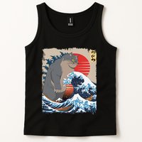 Persian Catzilla Funny Cat Ocean Waves Japanese Art Retro Tank Top