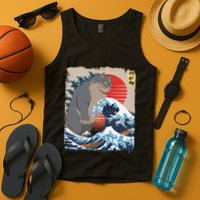 Persian Catzilla Funny Cat Ocean Waves Japanese Art Retro Tank Top