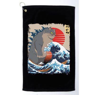 Persian Catzilla Funny Cat Ocean Waves Japanese Art Retro Golf Towel