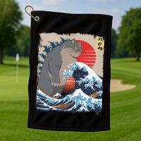 Persian Catzilla Funny Cat Ocean Waves Japanese Art Retro Golf Towel