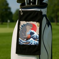 Persian Catzilla Funny Cat Ocean Waves Japanese Art Retro Golf Towel