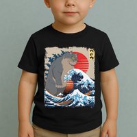 Persian Catzilla Funny Cat Ocean Waves Japanese Art Retro Toddler T-Shirt