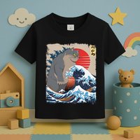 Persian Catzilla Funny Cat Ocean Waves Japanese Art Retro Toddler T-Shirt