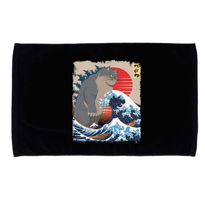 Persian Catzilla Funny Cat Ocean Waves Japanese Art Retro Microfiber Hand Towel